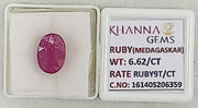 6.62/CT Natural Ruby Stone with Govt. Lab Certificate-16140S206359